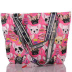 Pinke Strandtasche mit Hundemuster und Reißverschluss –  3