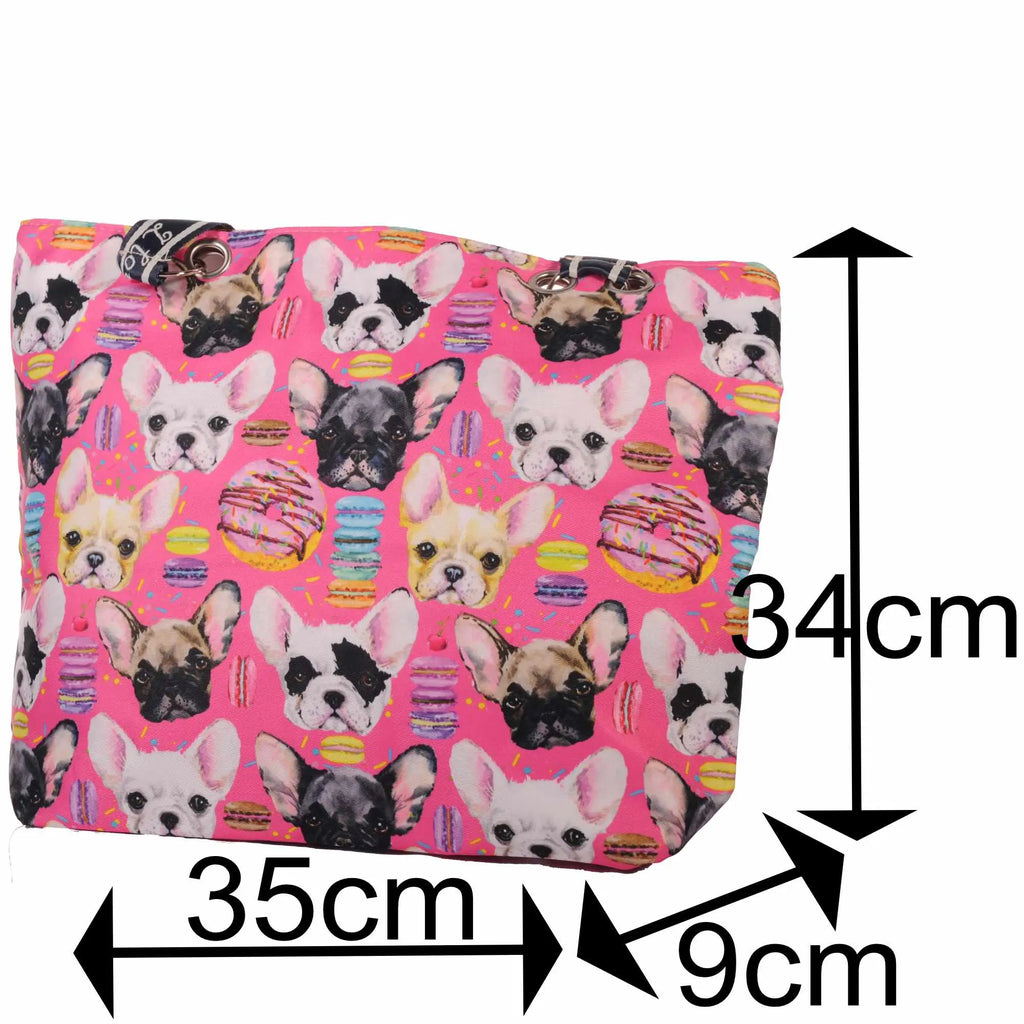 Pinke Strandtasche mit Hundemuster und Reißverschluss –  4