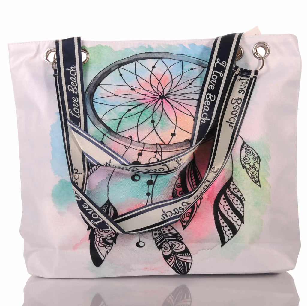 Strandtasche mit Traumfänger im bunten Boho Design –  3