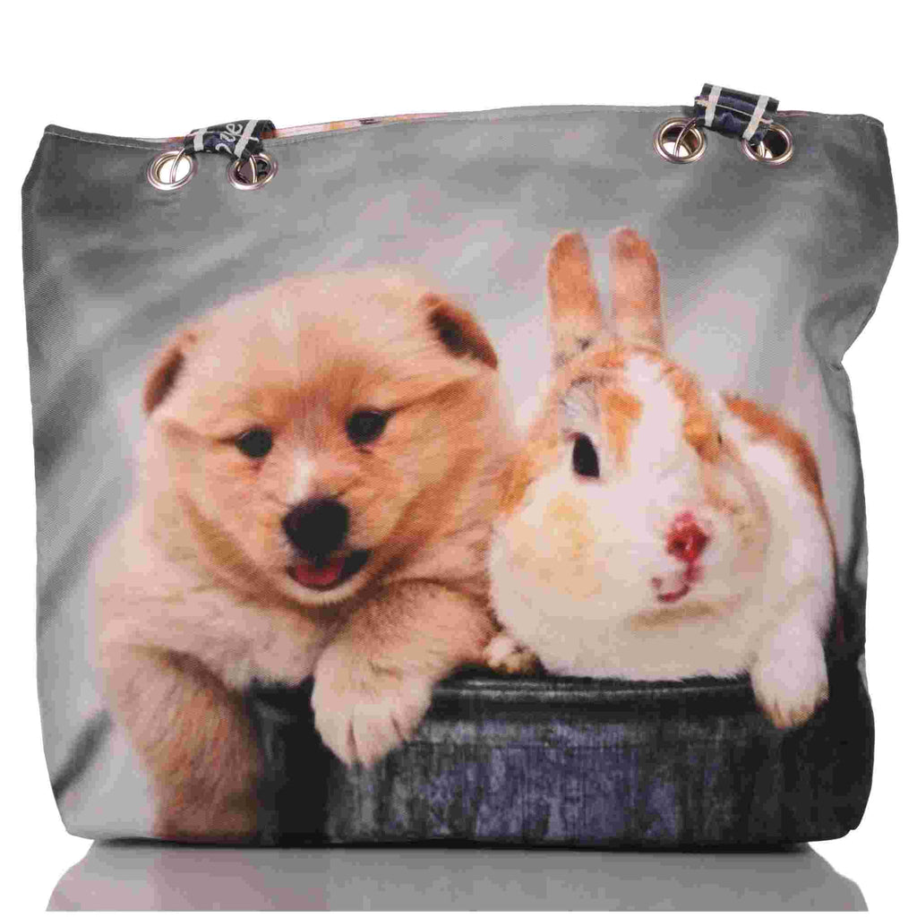 Strandtasche mit Hund und Kaninchen Motiv –  1