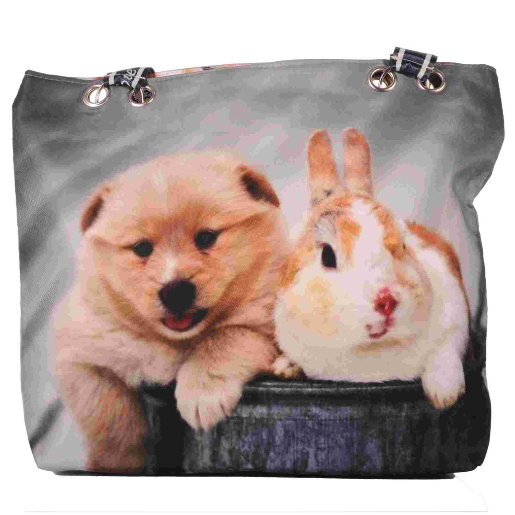 Strandtasche mit Hund und Kaninchen Motiv –  5