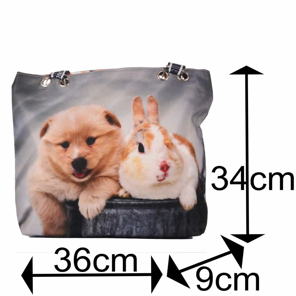 Strandtasche mit Hund und Kaninchen Motiv –  4