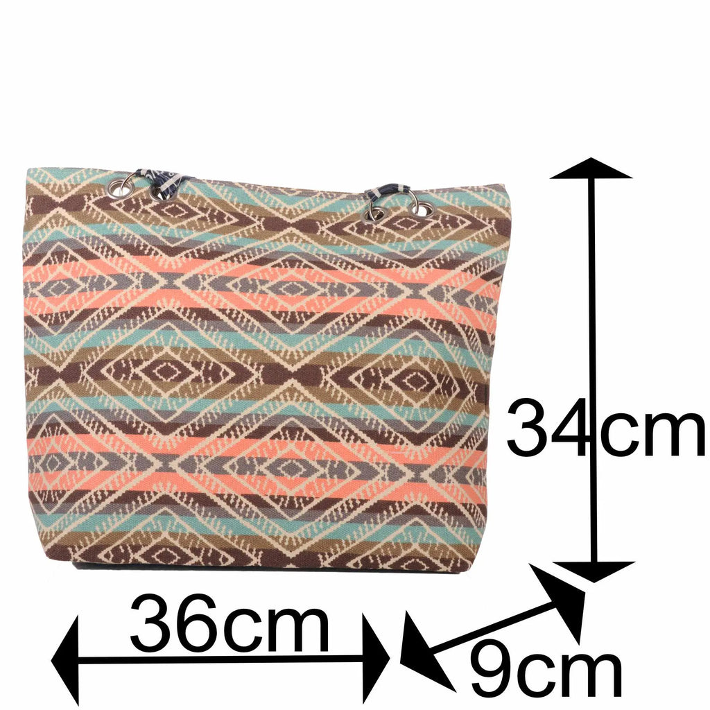 Boho Strandtasche Ethno Azteken Muster mit Reißverschluss –  4