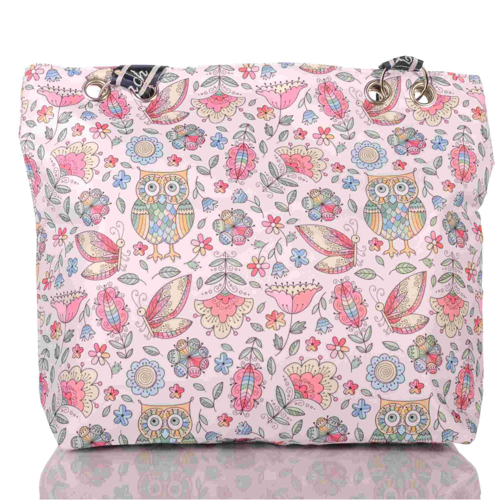 Strandtasche Eulen Blumen Schmetterlinge mit Reißverschluss –  1