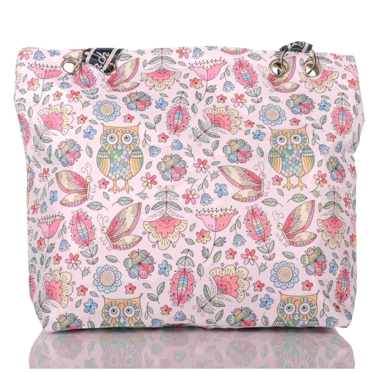 Strandtasche Eulen Blumen Schmetterlinge mit Reißverschluss –  1