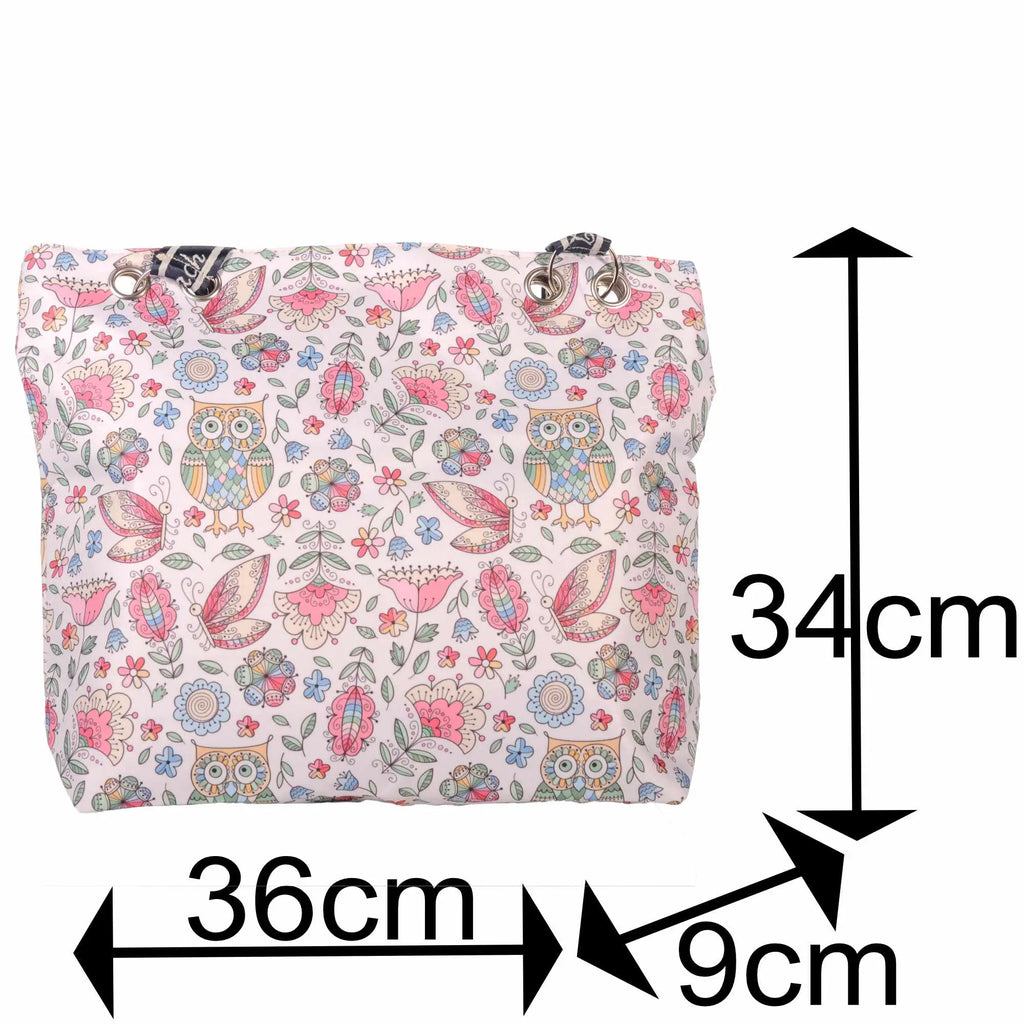 Strandtasche Eulen Blumen Schmetterlinge mit Reißverschluss –  4
