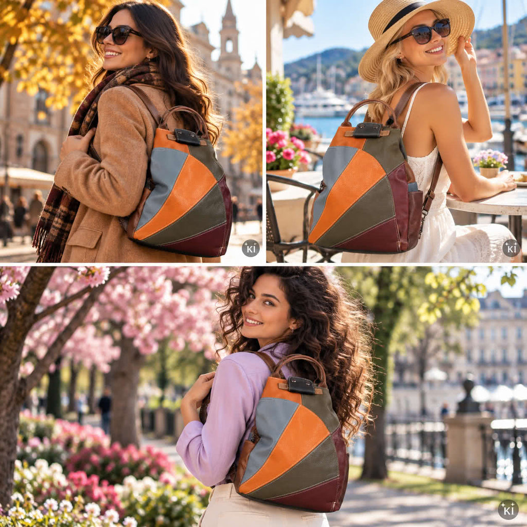 Patchwork Leder Damen Rucksack Echtleder Cityrucksack – Damen Rucksäcke 9