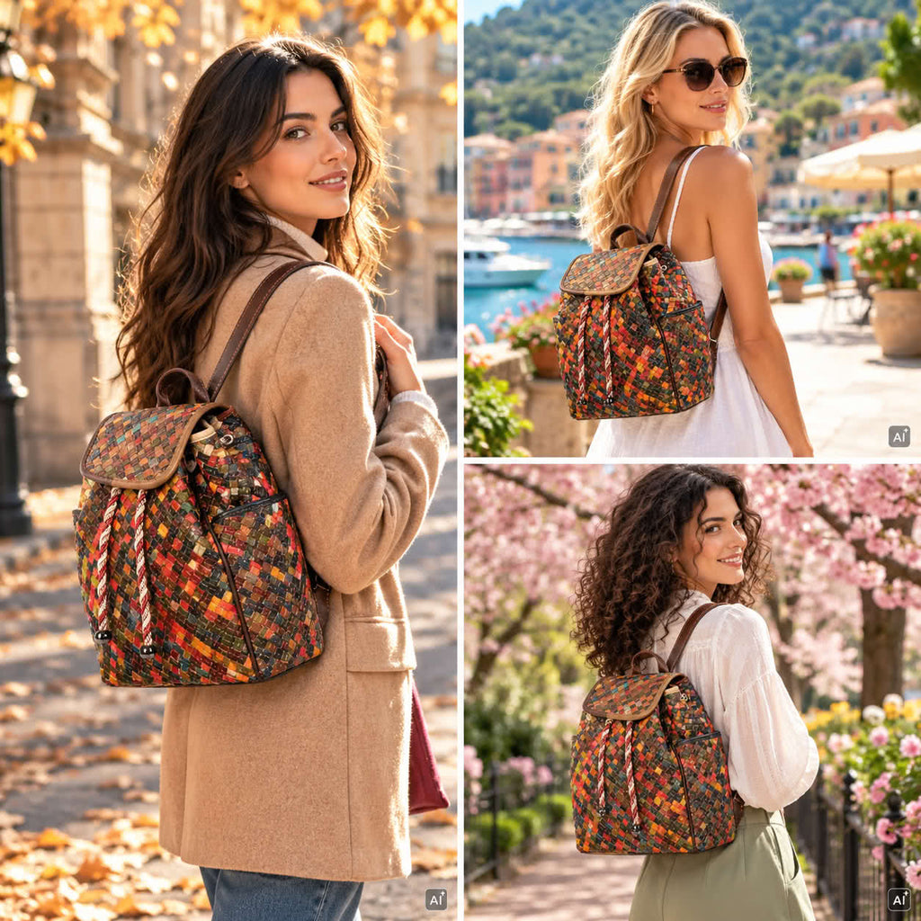Patchwork Leder Rucksack Damen Geflochten – Damen Rucksäcke 7