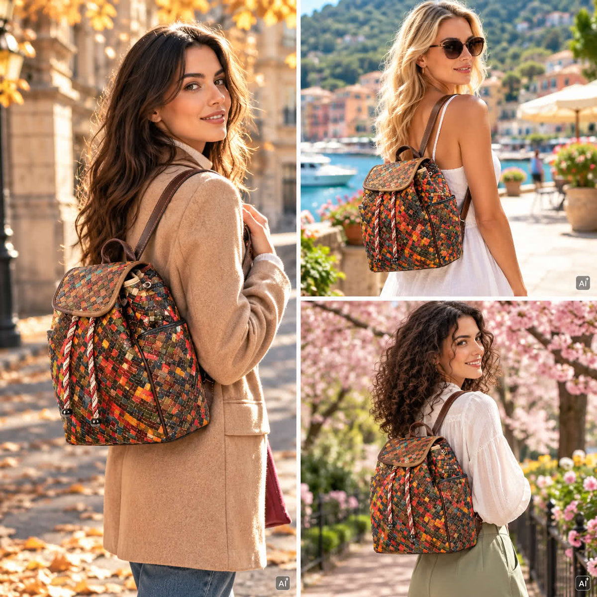 Patchwork Leder Rucksack Damen Geflochten – Damen Rucksäcke 7