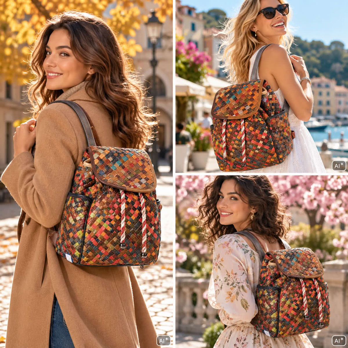 Patchwork Leder Rucksack Damen Geflochten – Damen Rucksäcke 8