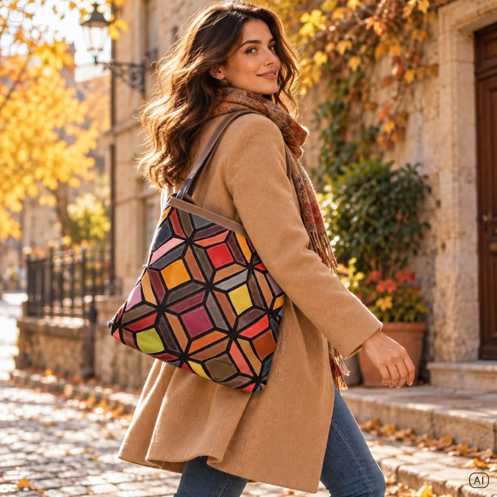 Damen Leder Umhängetasche – Patchwork Design – Damen Handtaschen 9