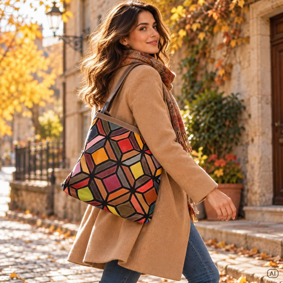 Damen Leder Umhängetasche – Patchwork Design – Damen Handtaschen 9